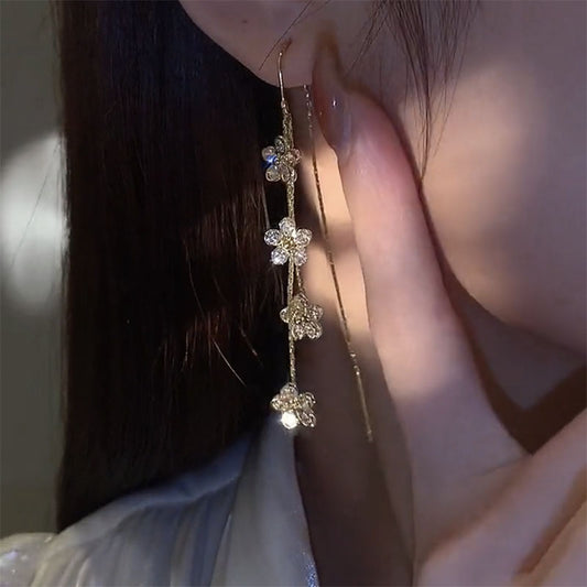 Zircon Flower Tassel Ear Jewelry β Elegant Statement Earrings - product photo 2 of 5