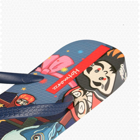 Flip flops shown in red colorway