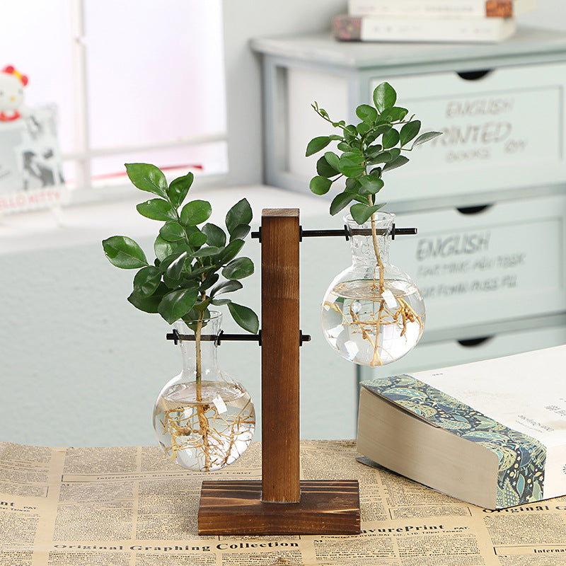 Wooden-base glass bottle plant vase - photo 11 of 11