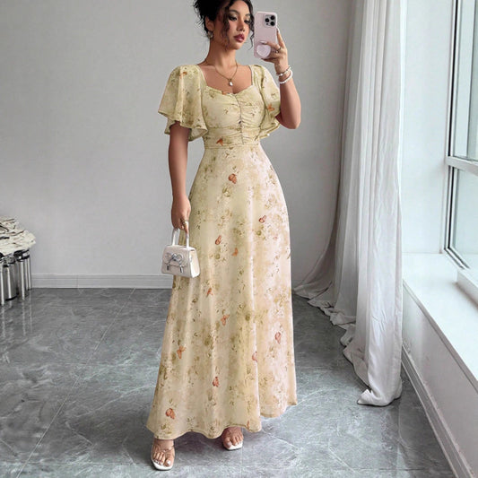 Two-piece floral dress with pocket skirt