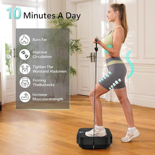 Person standing on vibration plate exercising