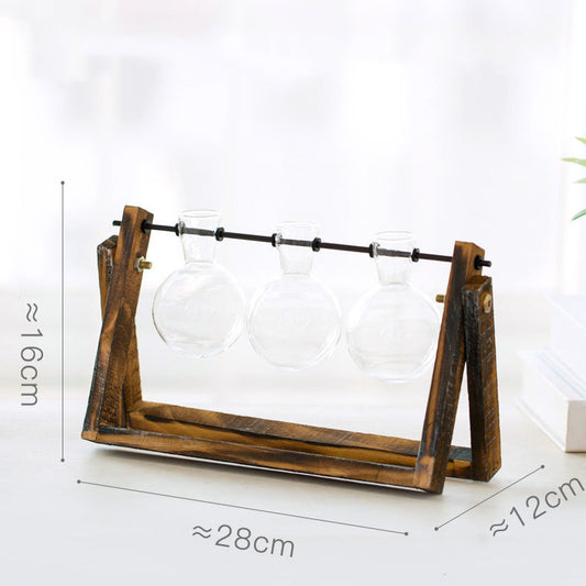 Wooden-base glass bottle plant vase - photo 2 of 11