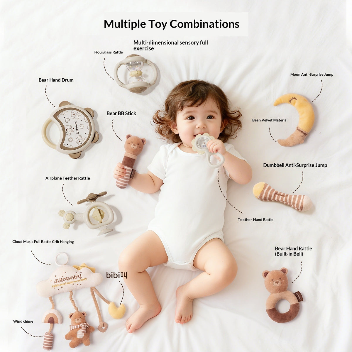 Plush baby rattle toy set for sensory play β product photo 9