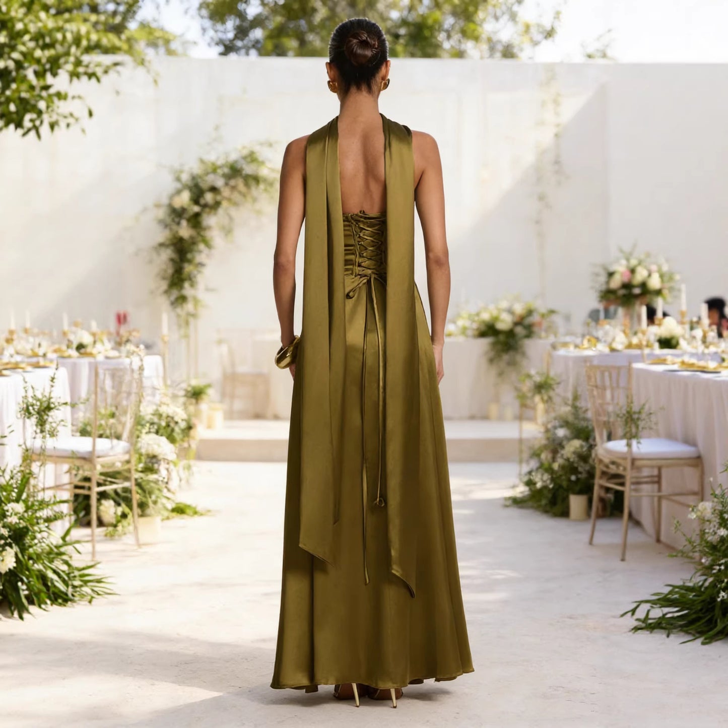 Backless long dress additional angle