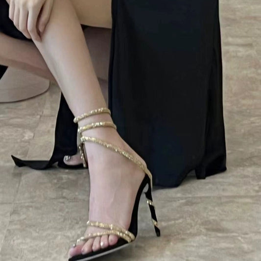 Plus Size Rhinestone Strap Stiletto Sandals - photo 2