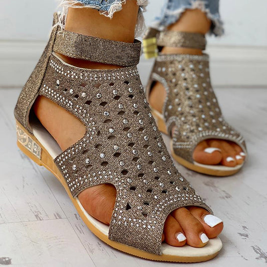 Rhinestone peep-toe Roman sandals with back zip - photo 2 of 7
