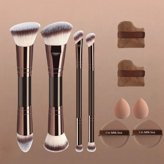 Makeup brushes fanned out to show bristle detail