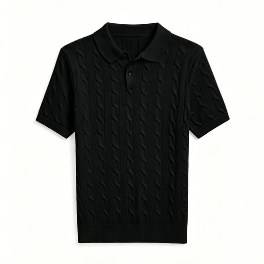 Men's cable-knit short-sleeve polo shirt - photo 2 of 10