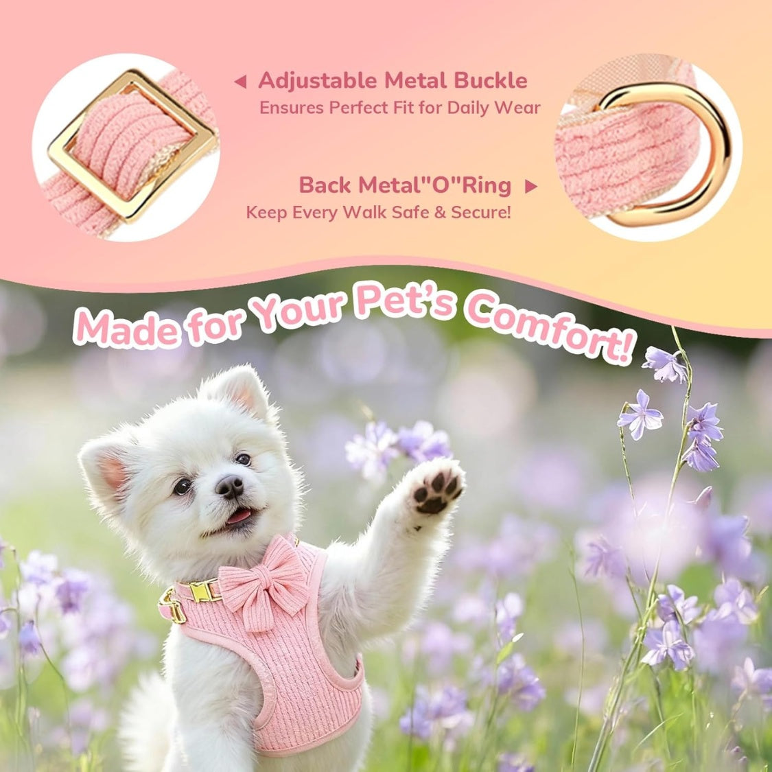 Size chart for dog harness and collar set