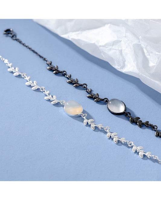 S925 Sterling Silver Leaf Bracelet | Forest Series Gemstone Charm - product photo 2 of 6
