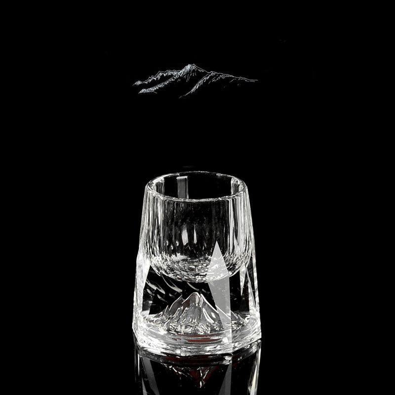 3D crystal-cut liquor glass, facet detail close-up