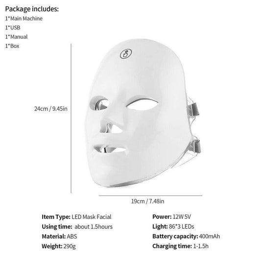 7-color LED face mask worn on model showing full coverage