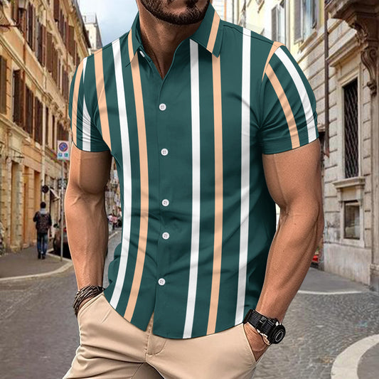 Men's Casual Striped Short Sleeve Button-Up Shirt - product photo 2 of 6