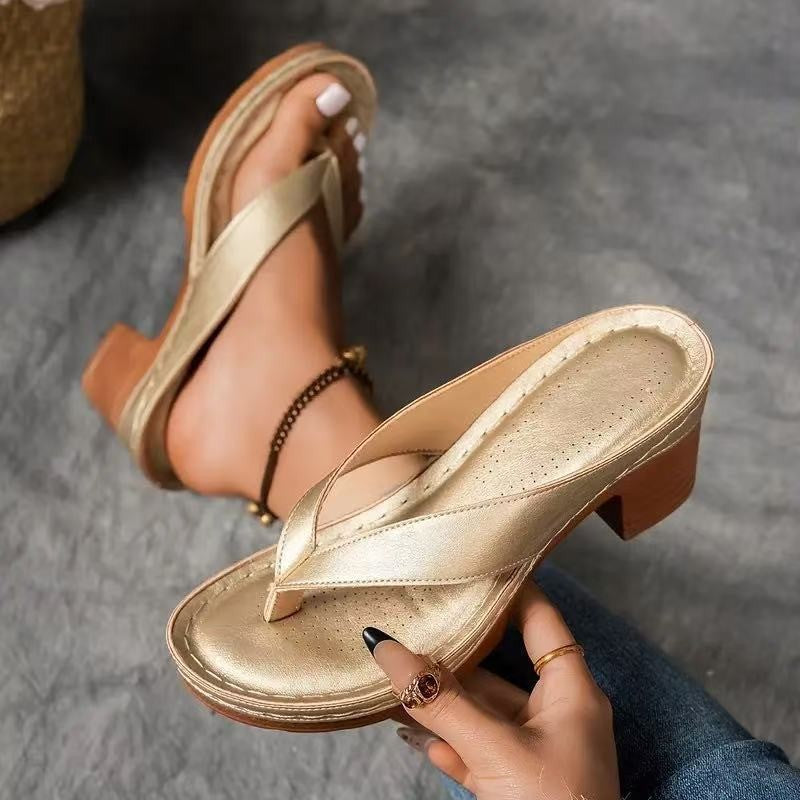 Summer Flip-Flop Wedges β Fashion Solid Color Square-Heeled Sandals β photo 10 of 10