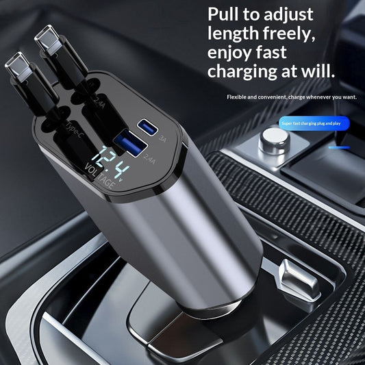 4 In 1 Retractable Car Charger Fast Car Phone Charger 120W With USB Type C Cable - product photo 2 of 8