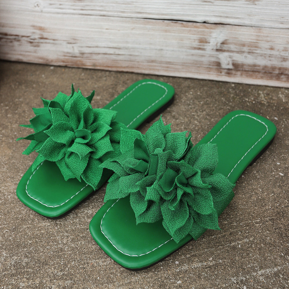 Women's Faux Leather Flat Flip Flops – Floral Accent Slides - product photo 9 of 10