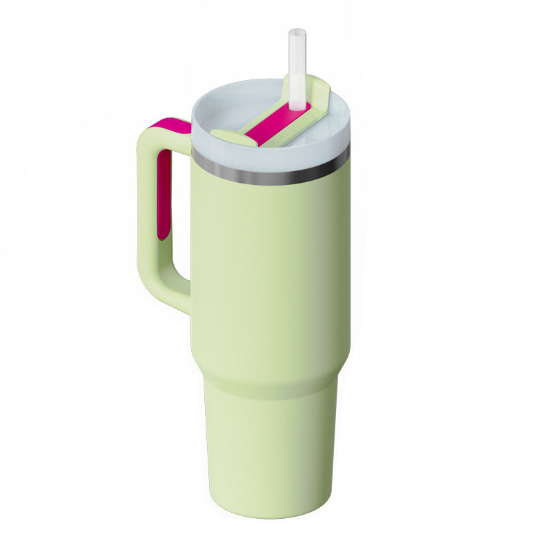 40oz insulated stainless steel tumbler with handle and straw, color option 21