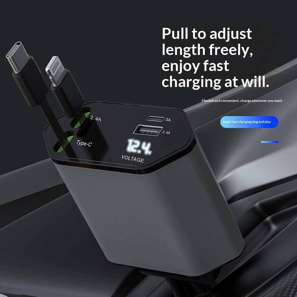 4 In 1 Retractable Car Charger Fast Car Phone Charger 120W With USB Type C Cable - product photo 7 of 8