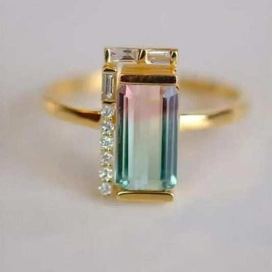 Gold-Tone Natural Stone Statement Ring – Geometric Copper Jewelry - product photo 2 of 6