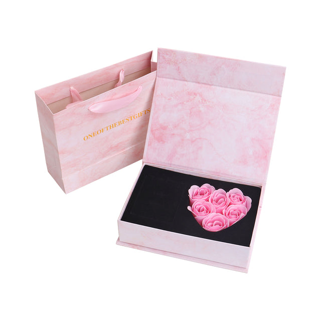 Soap flower rose gift box, set contents laid out