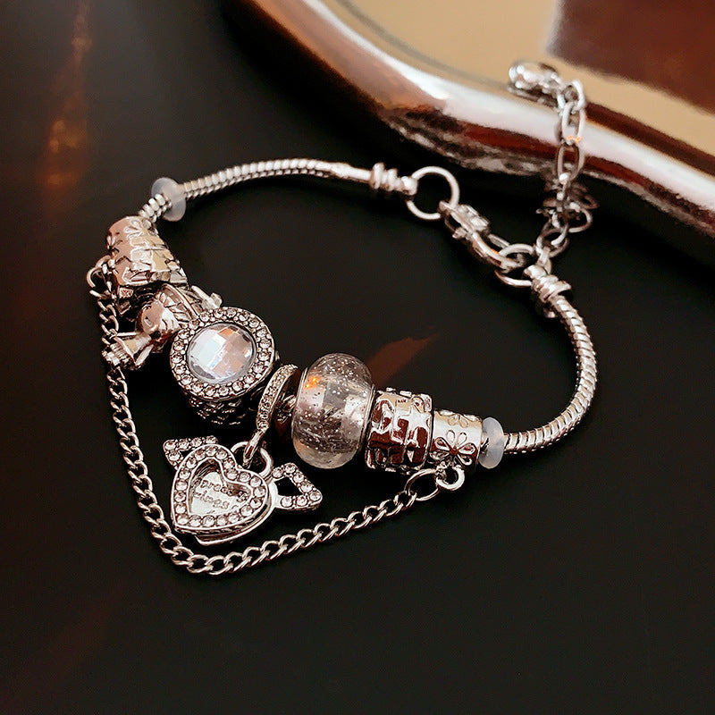 French style oval zircon bangle bracelet – side angle view