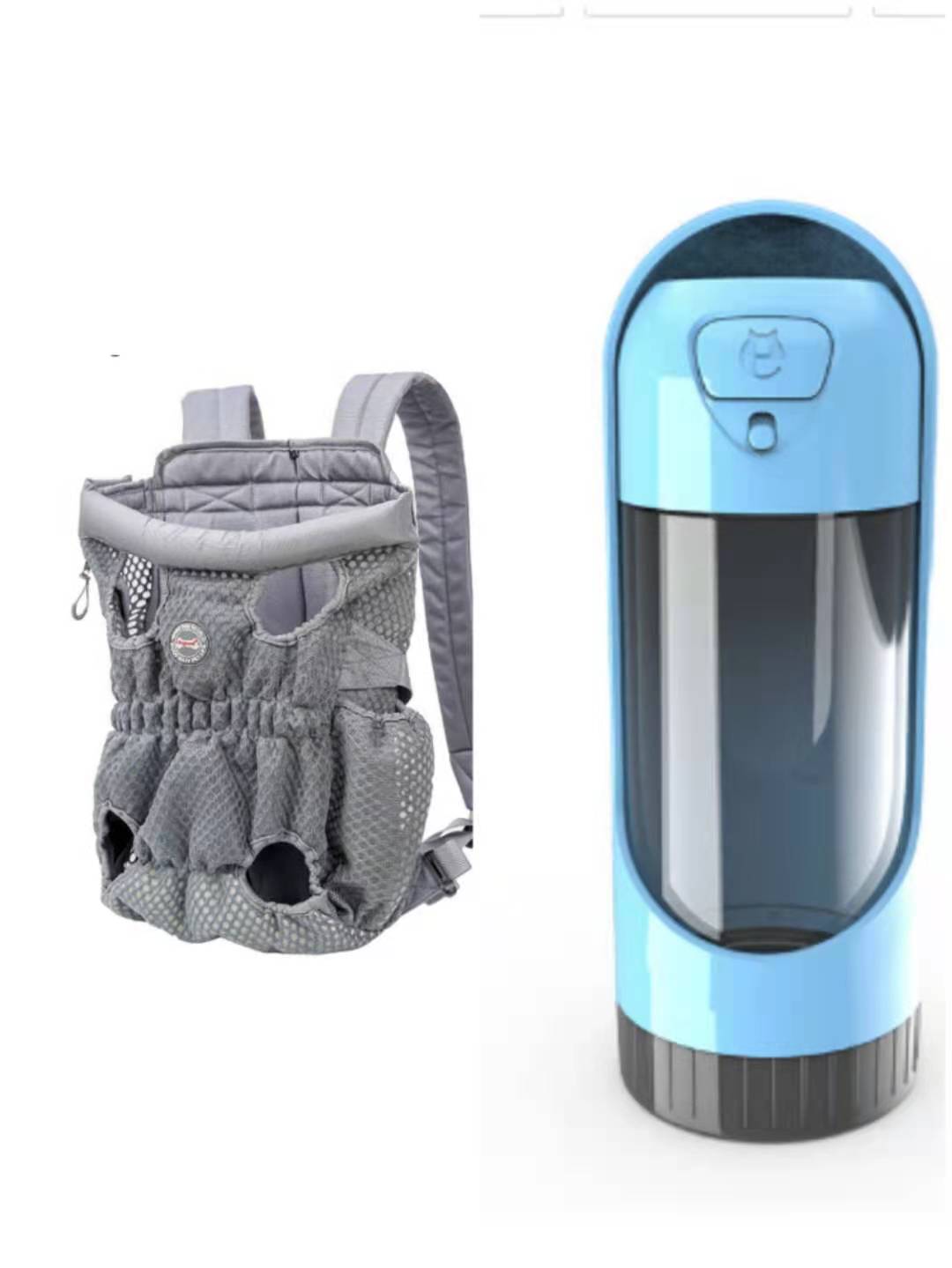 Pet carrier backpack with dog inside, legs out design