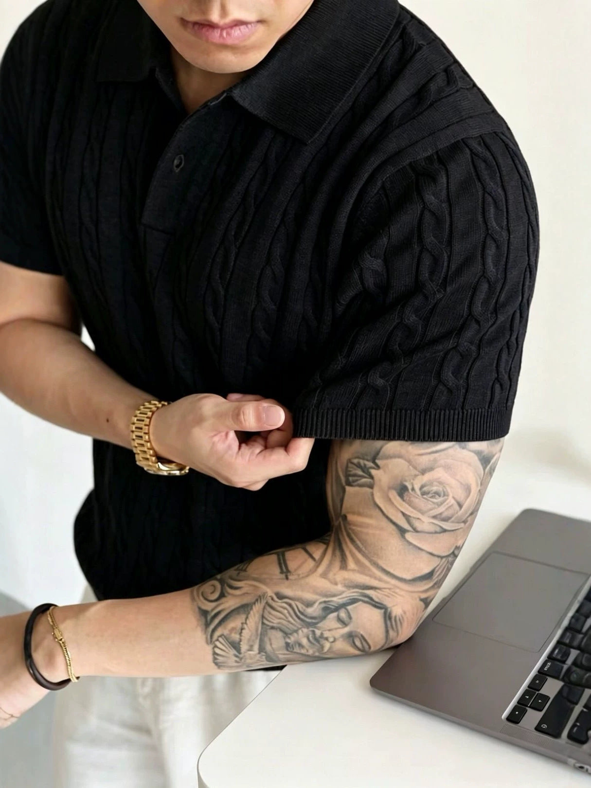 Men's cable-knit short-sleeve polo shirt - photo 5 of 10