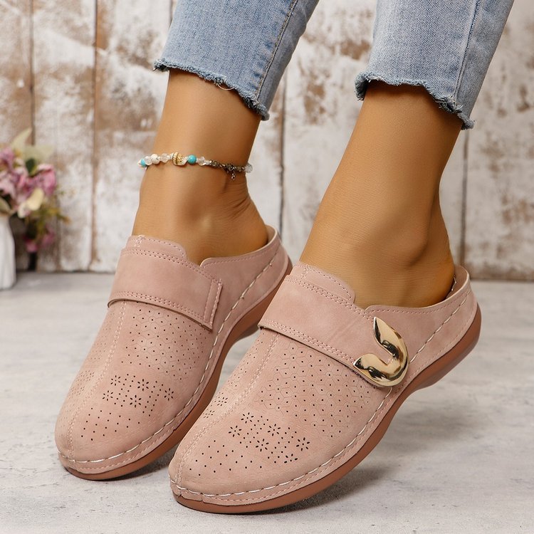 Closed toe metal hollow slide sandals for women