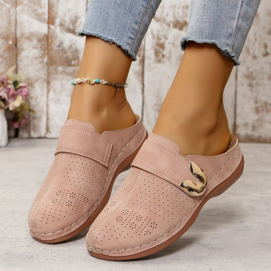 Closed toe metal hollow slide sandals for women