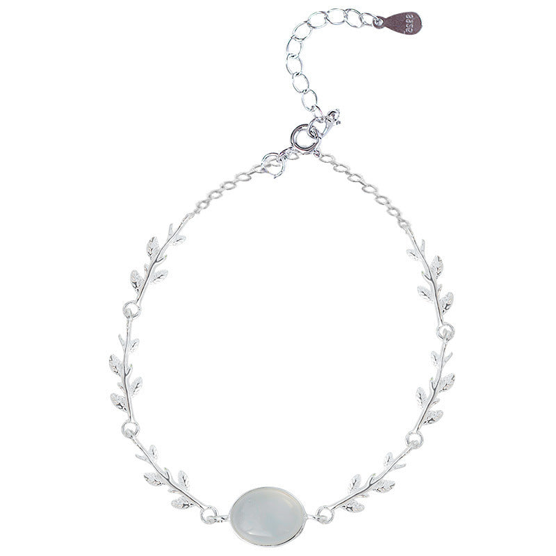 S925 Sterling Silver Leaf Bracelet | Forest Series Gemstone Charm - product photo 5 of 6