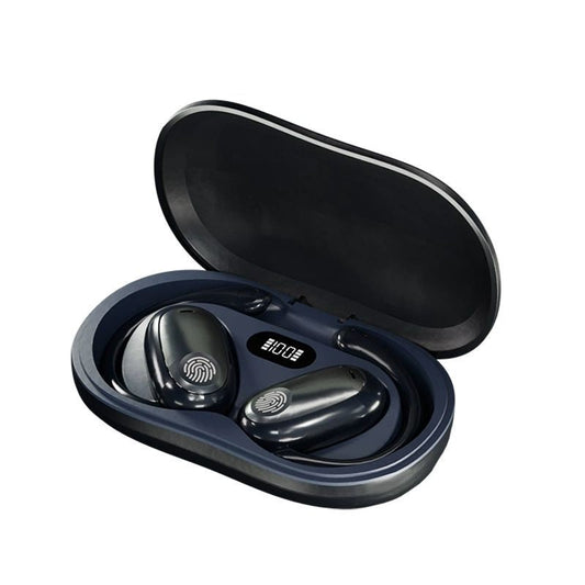 Headphones shown worn with ear hook design