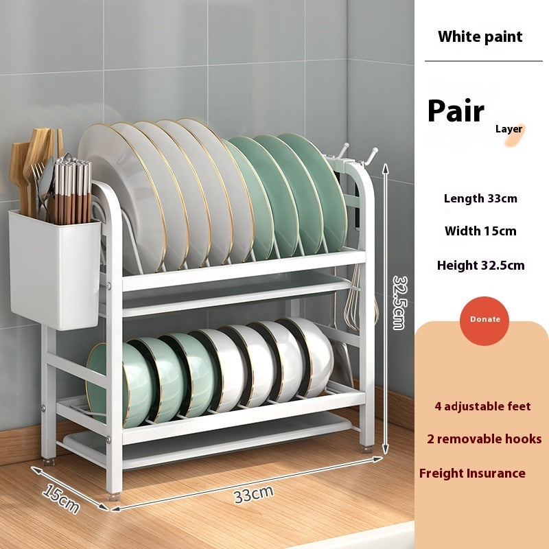 Kitchen storage rack in use with dishes