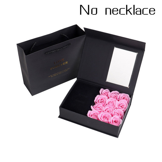 Soap flower rose gift box, necklace close-up
