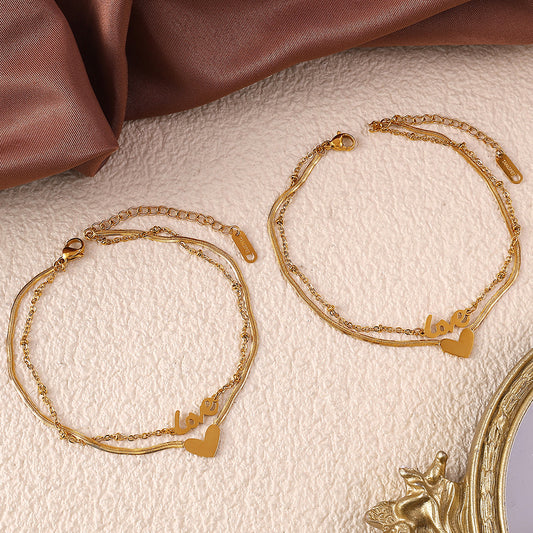 Double-Layer Heart Pendant Anklet - photo 2
