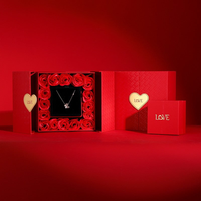 Rose gift box with jewelry display compartments