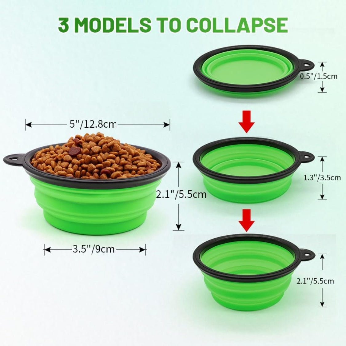 Collapsible pet bowls in use with dog