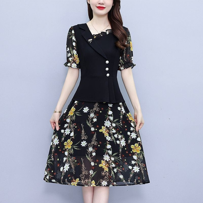 floral printed silk dress for women, front view