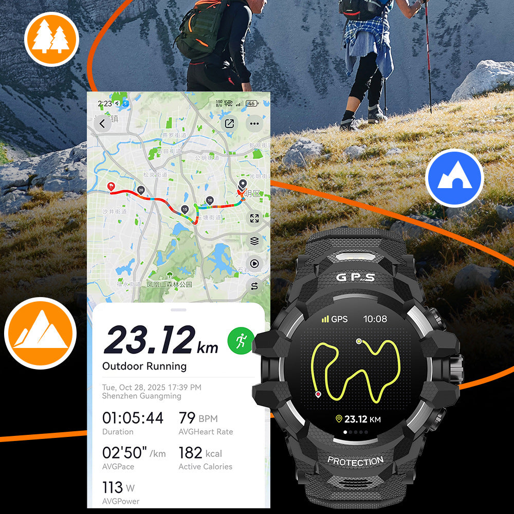 Outdoor sport smart watch, screen display close-up