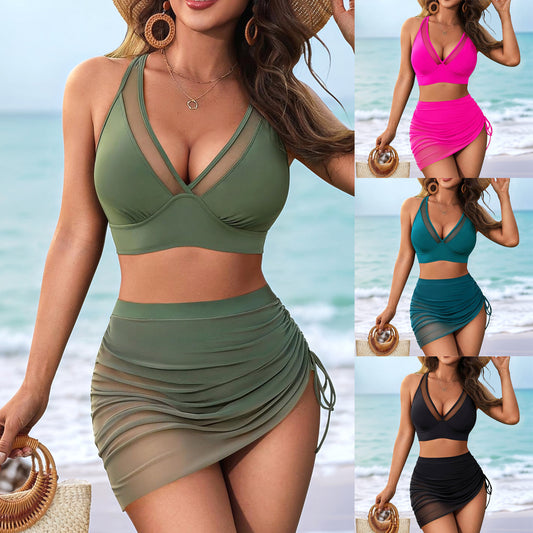 Two-Piece Mesh Swimsuit – Drawstring Beachwear Suit - product photo 1 of 8