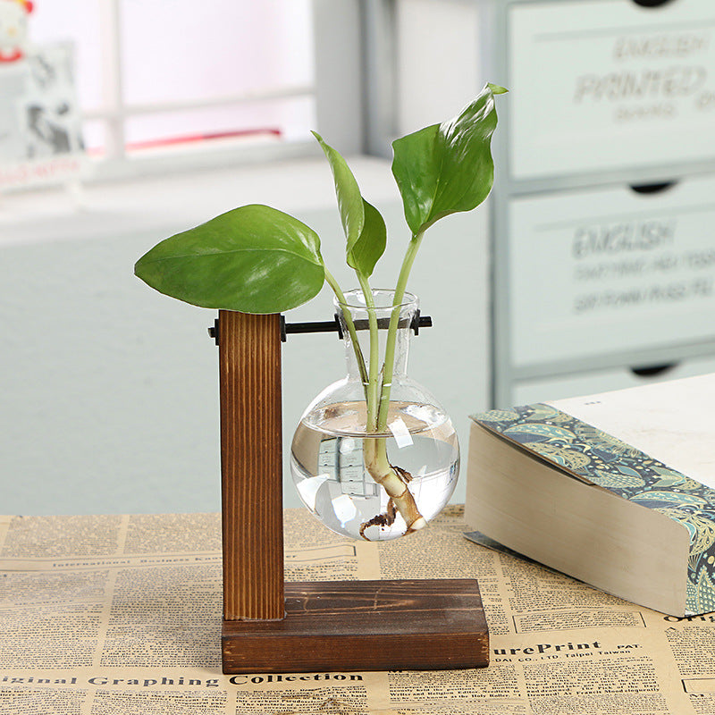 Wooden-base glass bottle plant vase - photo 9 of 11