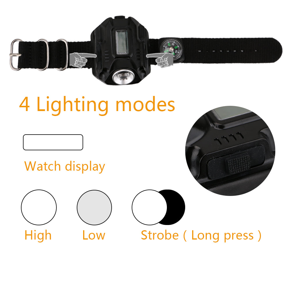 LED flashlight watch worn on wrist