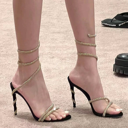 Plus Size Rhinestone Strap Stiletto Sandals - photo 1