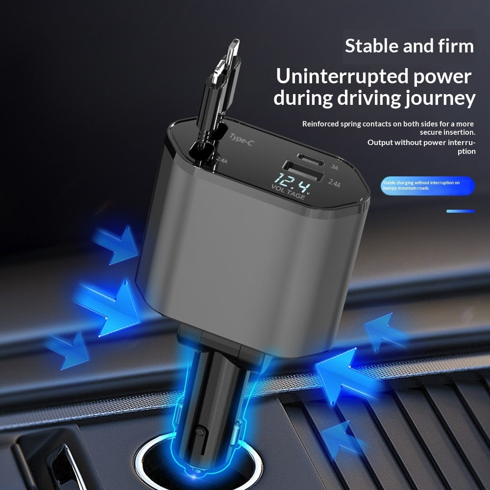4 In 1 Retractable Car Charger Fast Car Phone Charger 120W With USB Type C Cable - product photo 5 of 8