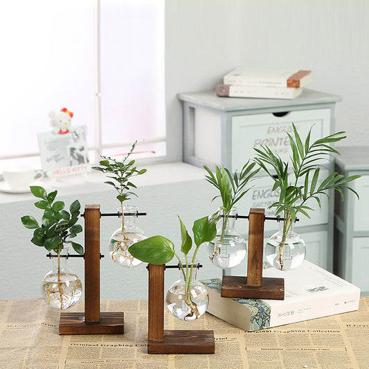 Wooden-base glass bottle plant vase - photo 1 of 11