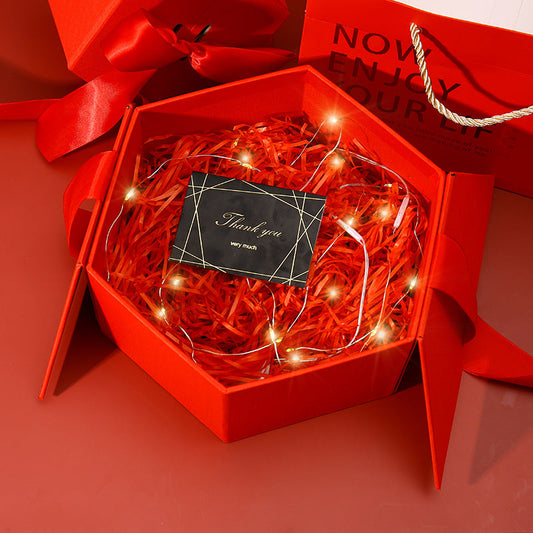 Hexagonal gift box open showing interior