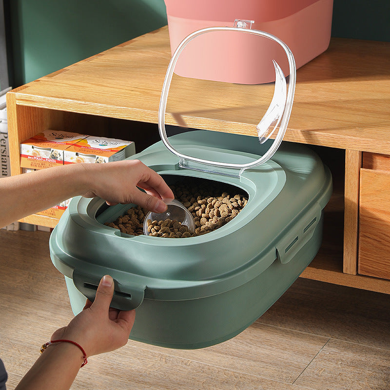 16L airtight pet food storage bucket in green and pink