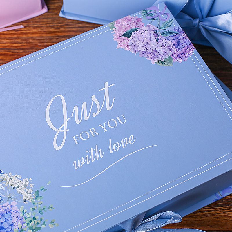 Blue rectangular clamshell gift box, closed