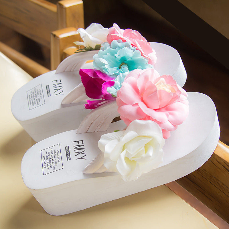 Women's Handmade Platform Flip Flops – Floral Detail Sandals - product photo 1 of 8