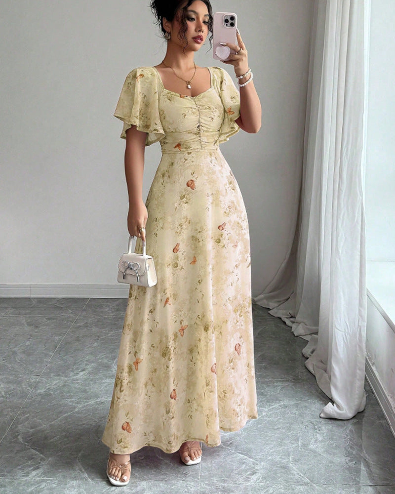 Floral summer dress worn, back view