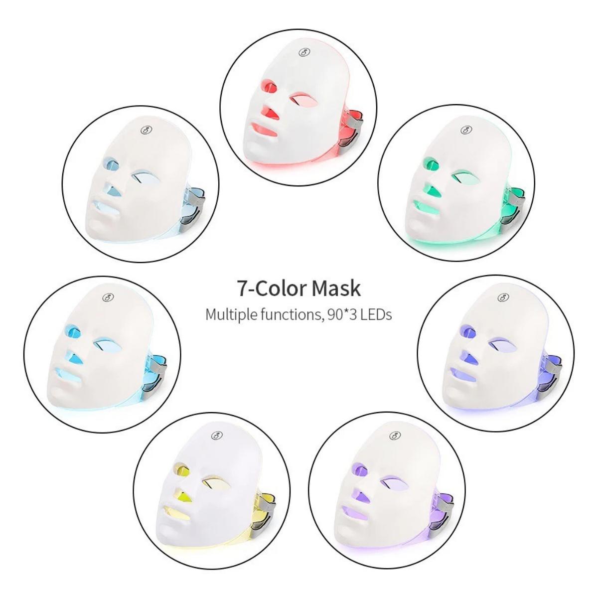 LED light therapy mask glowing red for skincare treatment